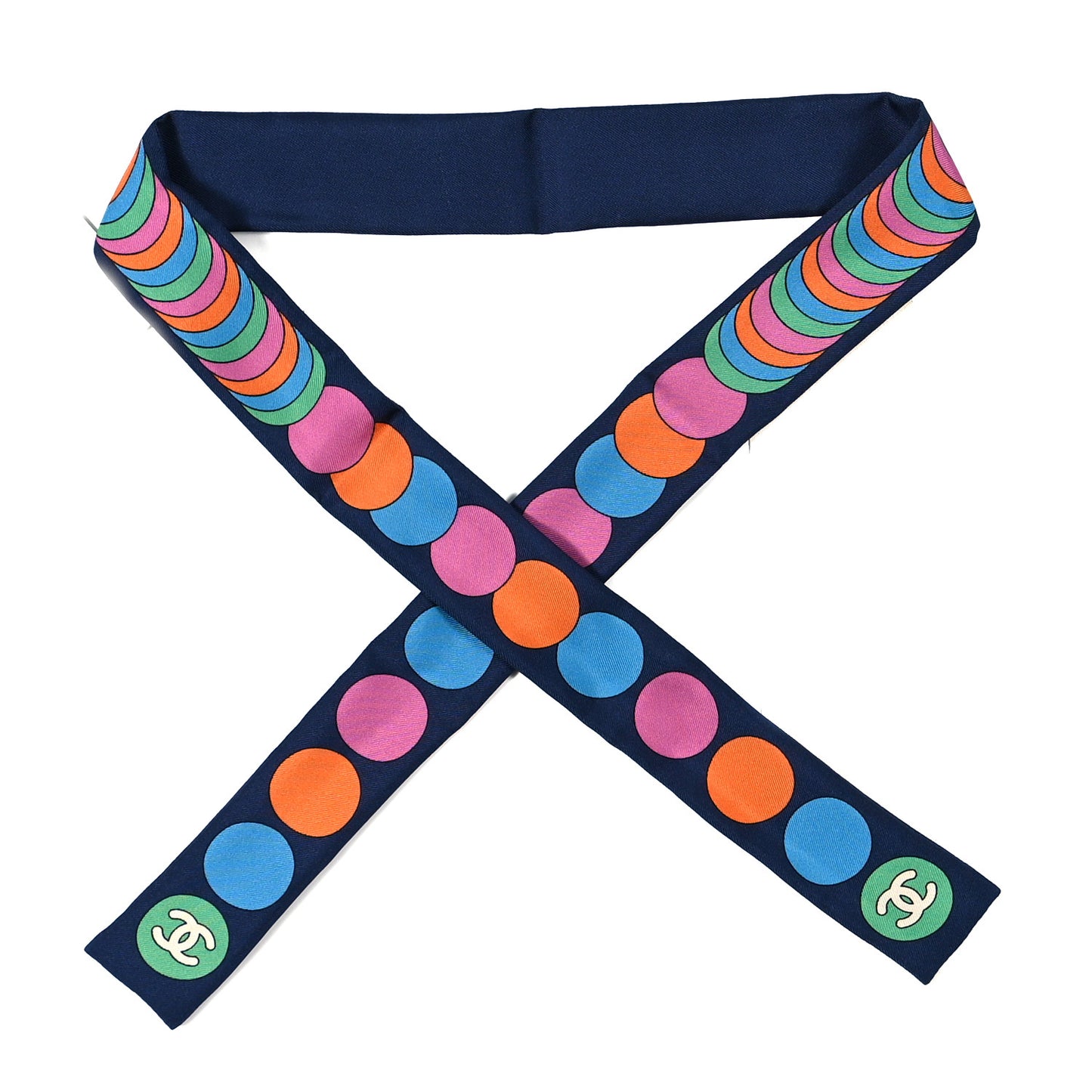 Silk Slim Bandeau Scarf Navy Blue White Multicolor
