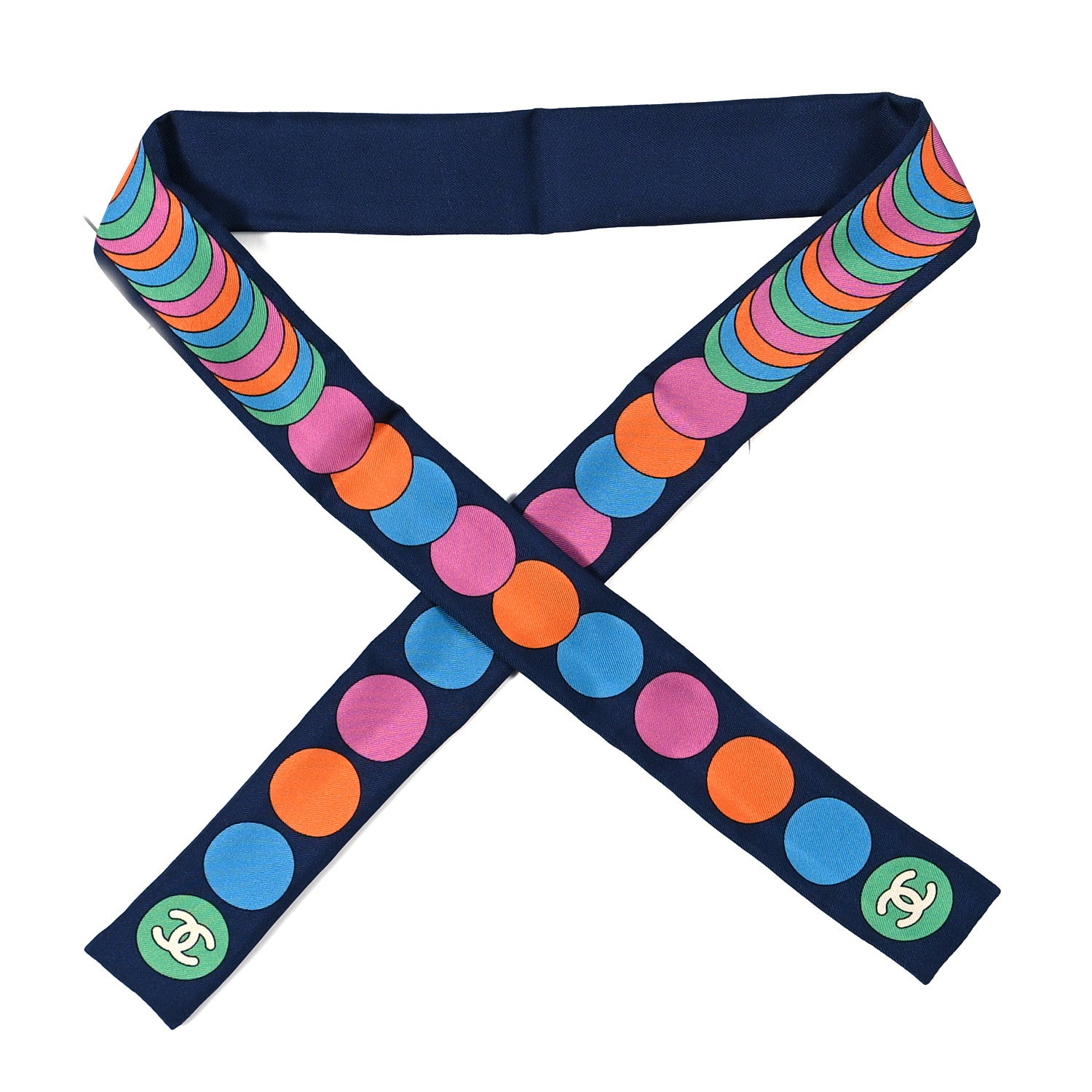 Chanel Silk Slim Bandeau Scarf Navy Blue White Multicolor 1 of 3