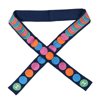Chanel Silk Slim Bandeau Scarf Navy Blue White Multicolor 1 of 3