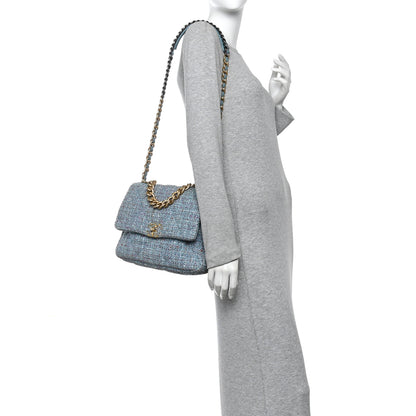 Chanel Tweed Quilted Large Chanel 19 Flap Blue Multicolor 2 of 12