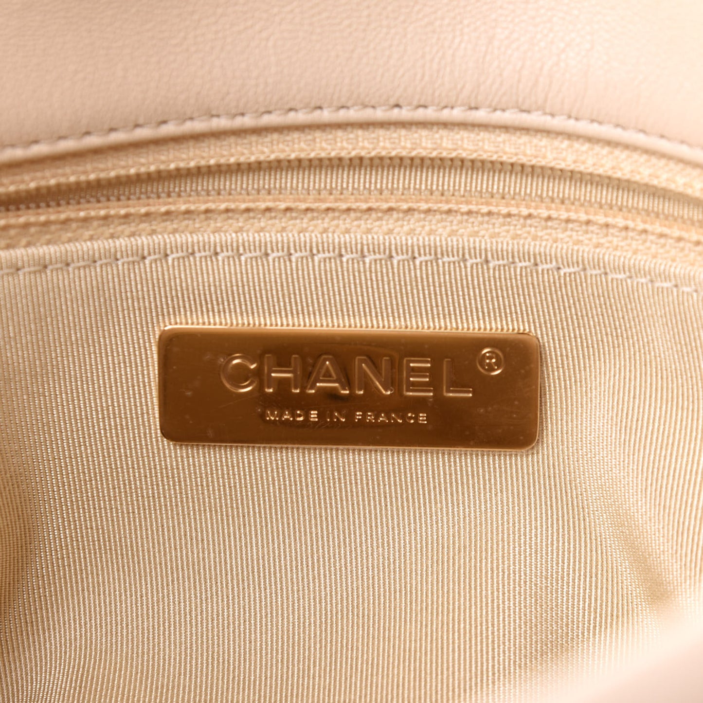 Goatskin Quilted Large Chanel 19 Flap Beige