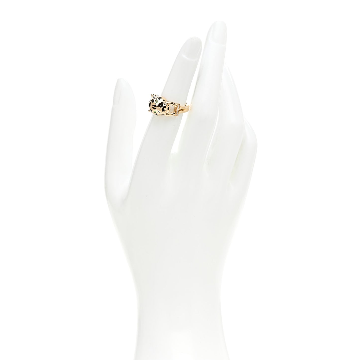 18K Yellow Gold Diamond Tsavorite Garnet Black Onyx Panthere de Cartier Ring 49 4.75