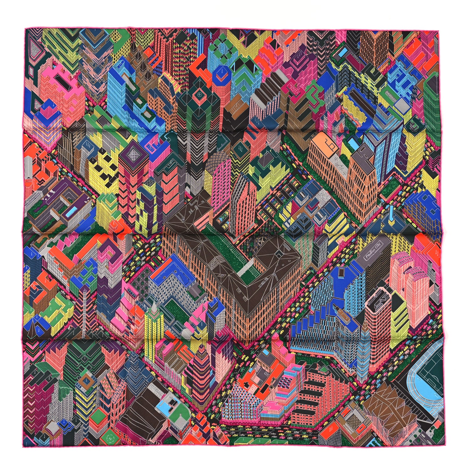 Hermes Silk Pantin City Scarf 90 Rose Vif Bleu Azur Multicolor 1 of 3