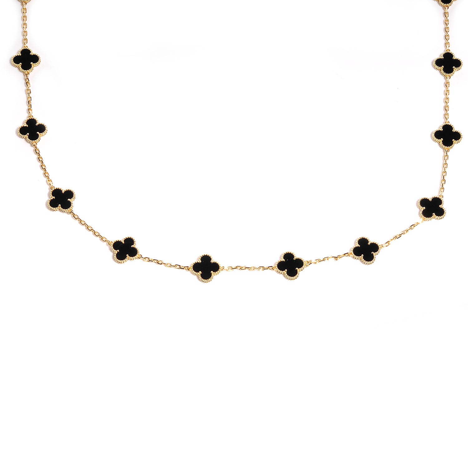 Van Cleef & Arpels 18K Yellow Gold Black Onyx 20 Motifs Vintage Alhambra Necklace 2 of 7