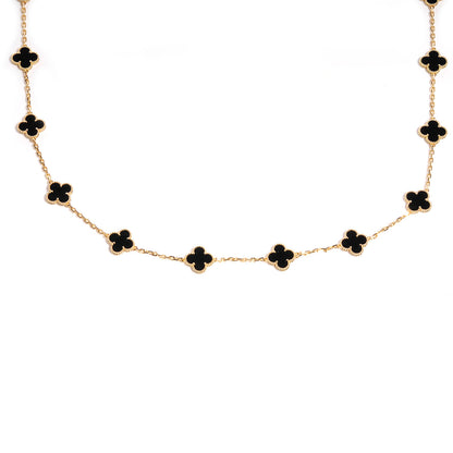 Van Cleef & Arpels 18K Yellow Gold Black Onyx 20 Motifs Vintage Alhambra Necklace 2 of 7