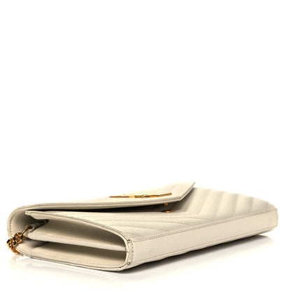 Saint Laurent Grain De Poudre Matelasse Chevron Monogram Chain Wallet Porcellana 3 of 7