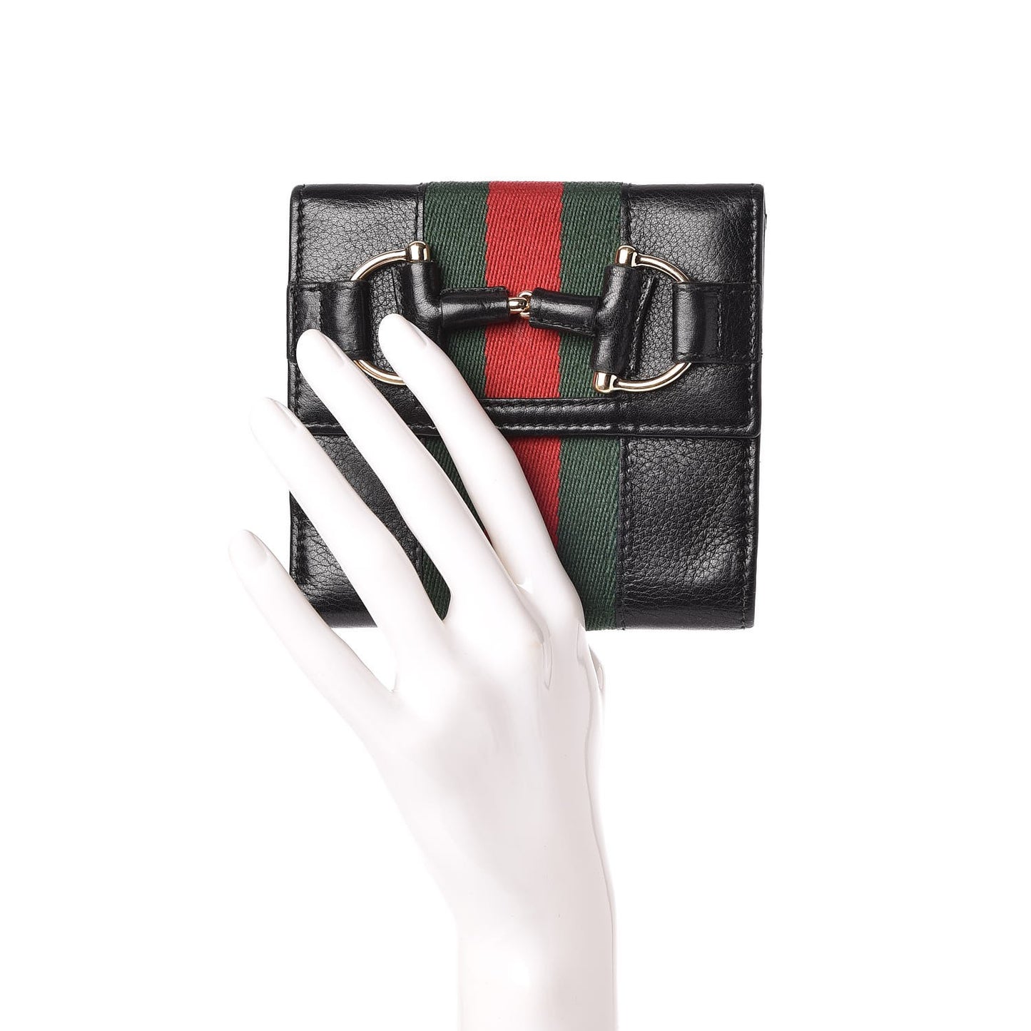 Calfskin Web Horsebit French Flap Wallet Black