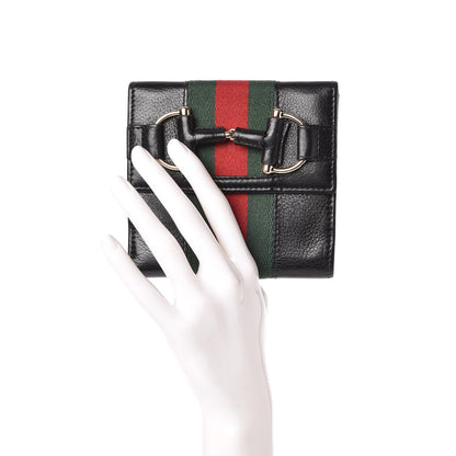 Gucci Calfskin Web Horsebit French Flap Wallet Black 2 of 7