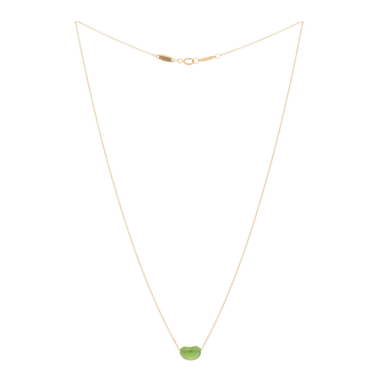 18K Yellow Gold Green Jade 9mm Elsa Peretti Bean Pendant Necklace