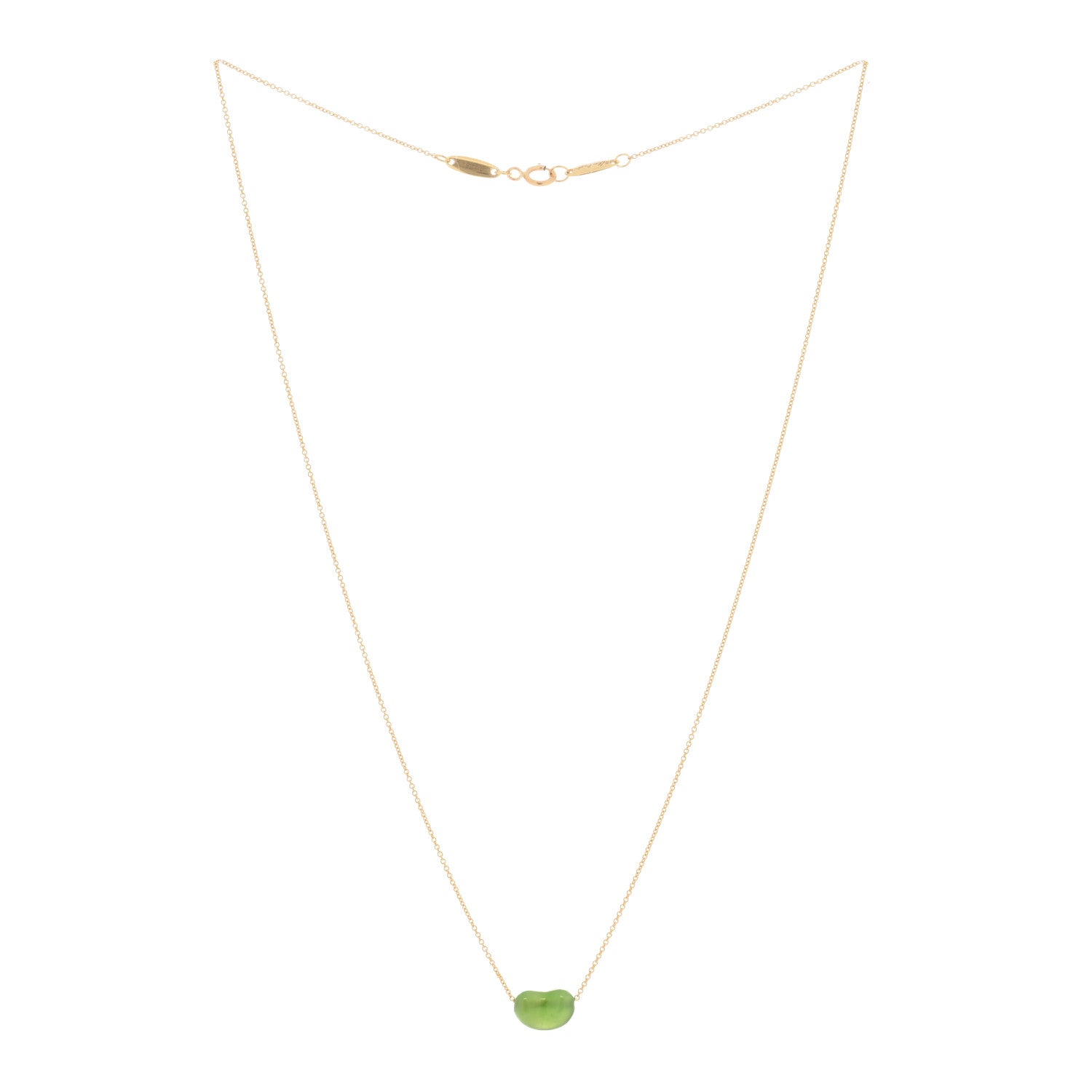 Tiffany 18K Yellow Gold Green Jade 9mm Elsa Peretti Bean Pendant Necklace 2 of 4