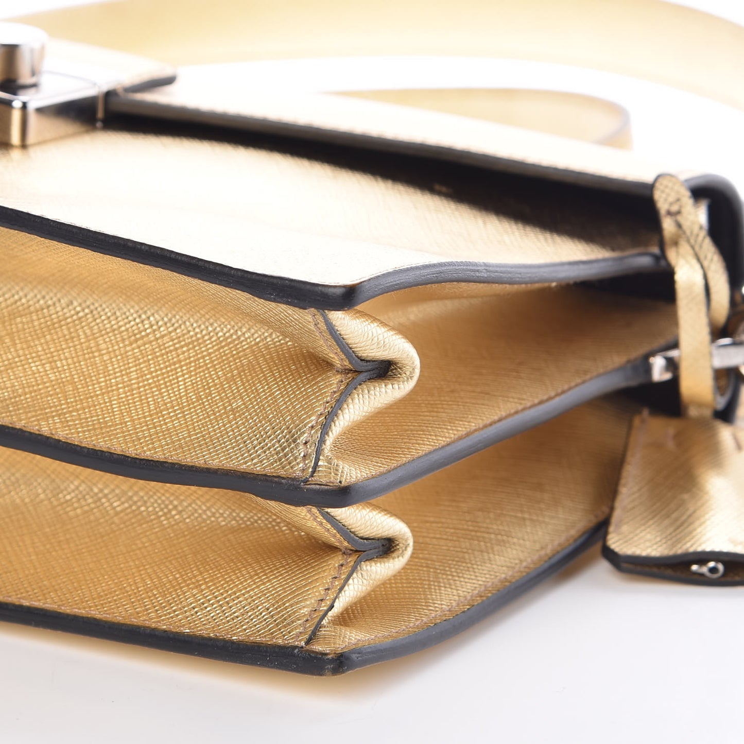 Saffiano Lux Sound Shoulder Bag Gold