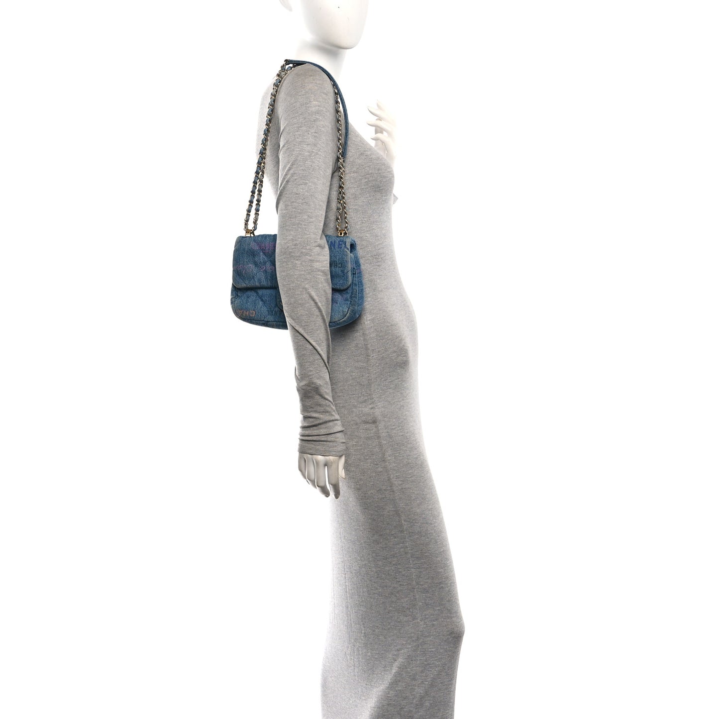 Denim Quilted Mini Denim Mood Rectangular Flap Blue Multicolor