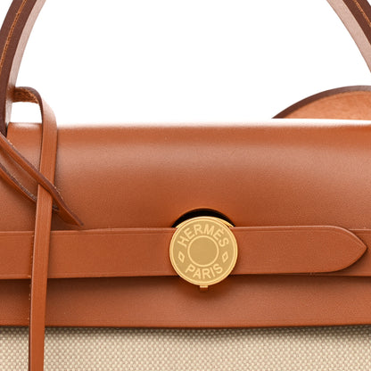 Hermes Military Toile Vache Hunter Herbag Zip Retourne 31 PM Beton Naturel 9 of 12