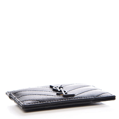 Saint Laurent Grain De Poudre Matelasse Chevron Monogram Credit Card Case Black 4 of 10
