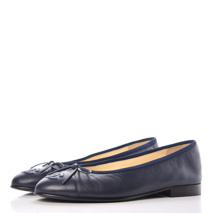 Chanel Lambskin CC Cap Toe Ballerina Flats 36 Navy 3 of 14