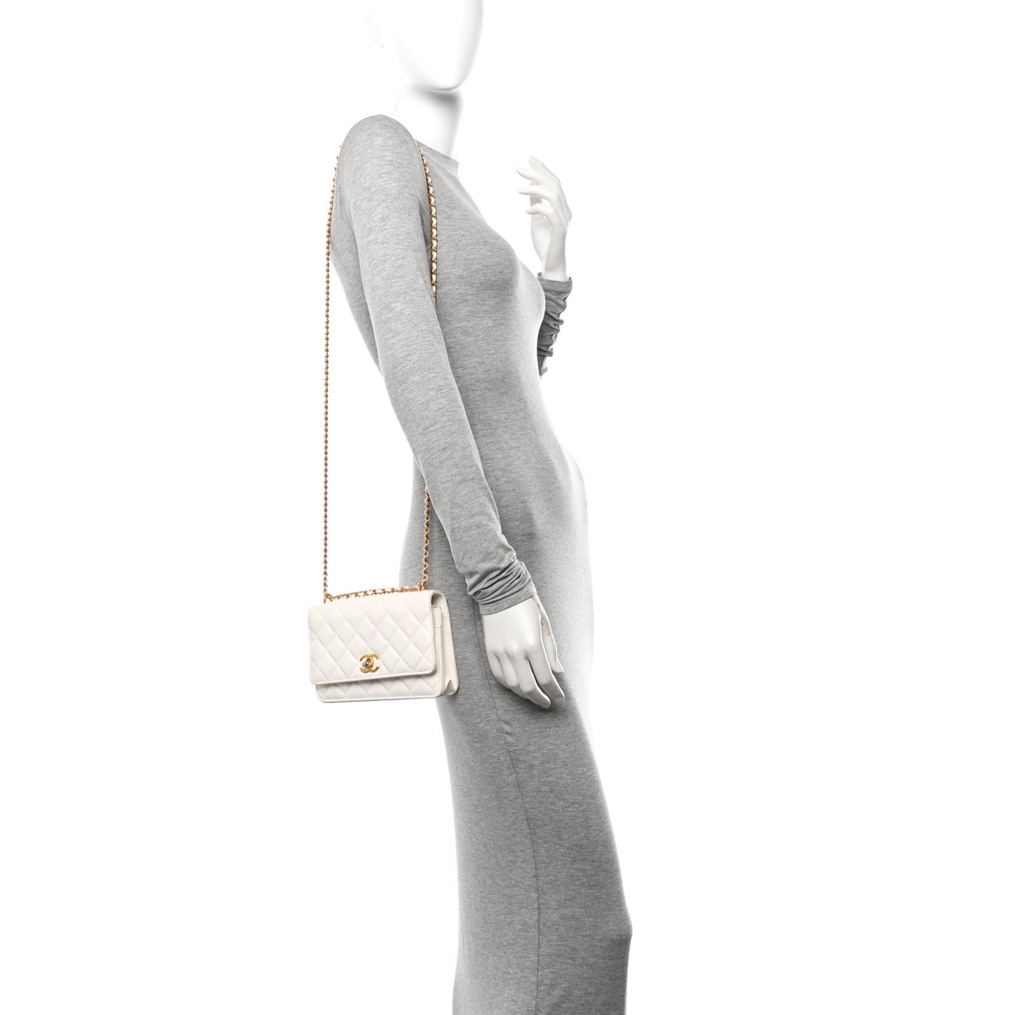 Lambskin Quilted CC Wallet On Chain WOC White