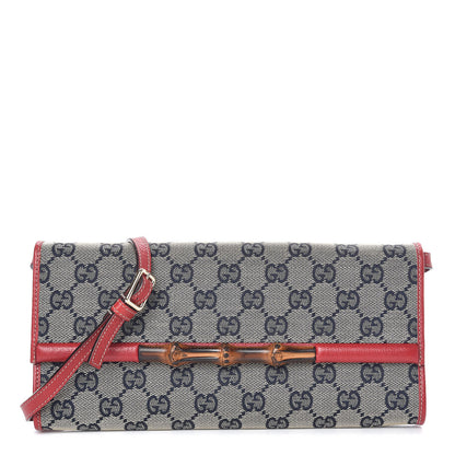 Gucci Monogram Bamboo Bar Clutch Navy Red 1 of 12