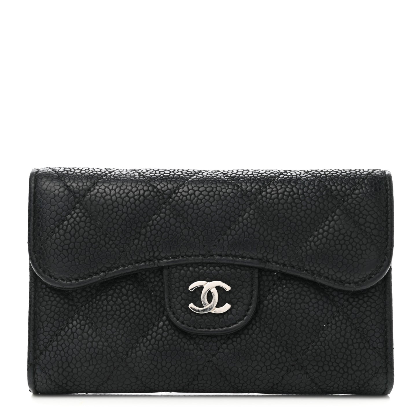 Caviar Quilted Flap Phone Holder Wallet Black