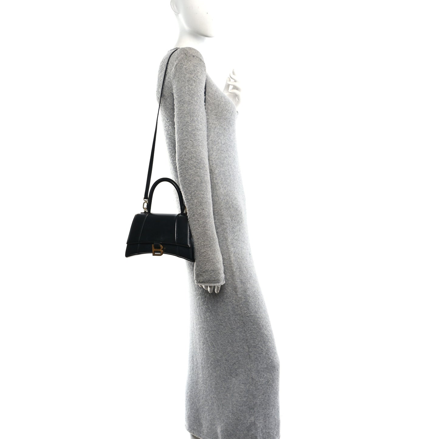 Shiny Box Calfskin Small Hourglass Top Handle Bag Black