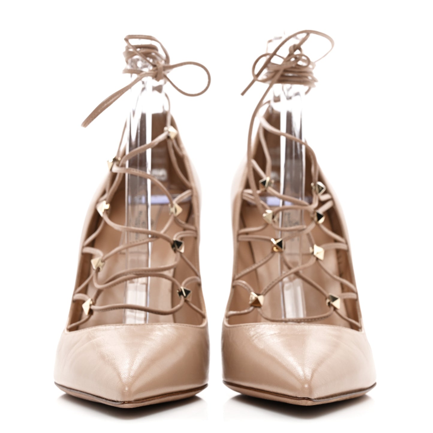 Nappa Rockstud Gladiator Lace Up Pumps 38 Poudre