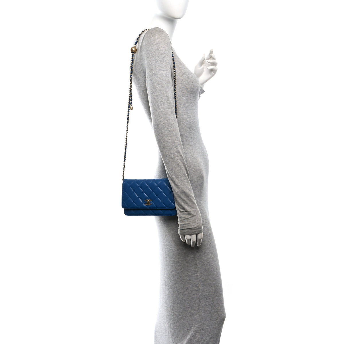 Chanel Lambskin Quilted CC Pearl Crush Wallet on Chain WOC Blue 2 of 11
