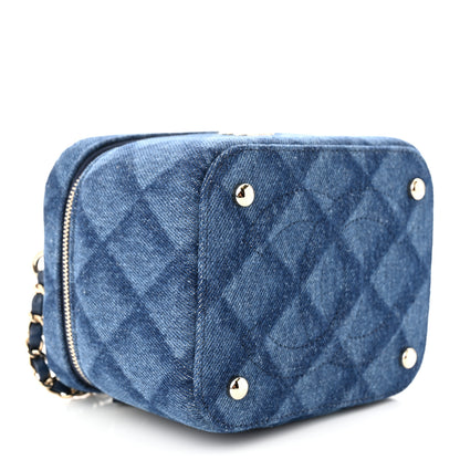 Chanel Printed Denim Quilted Mini Top Handle Vanity Case With Chain Dark Blue 4 of 10