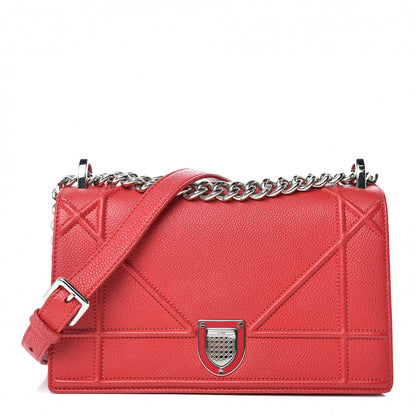 Christian Dior Grained Calfskin Medium Diorama Flap Bag Red 1 of 13