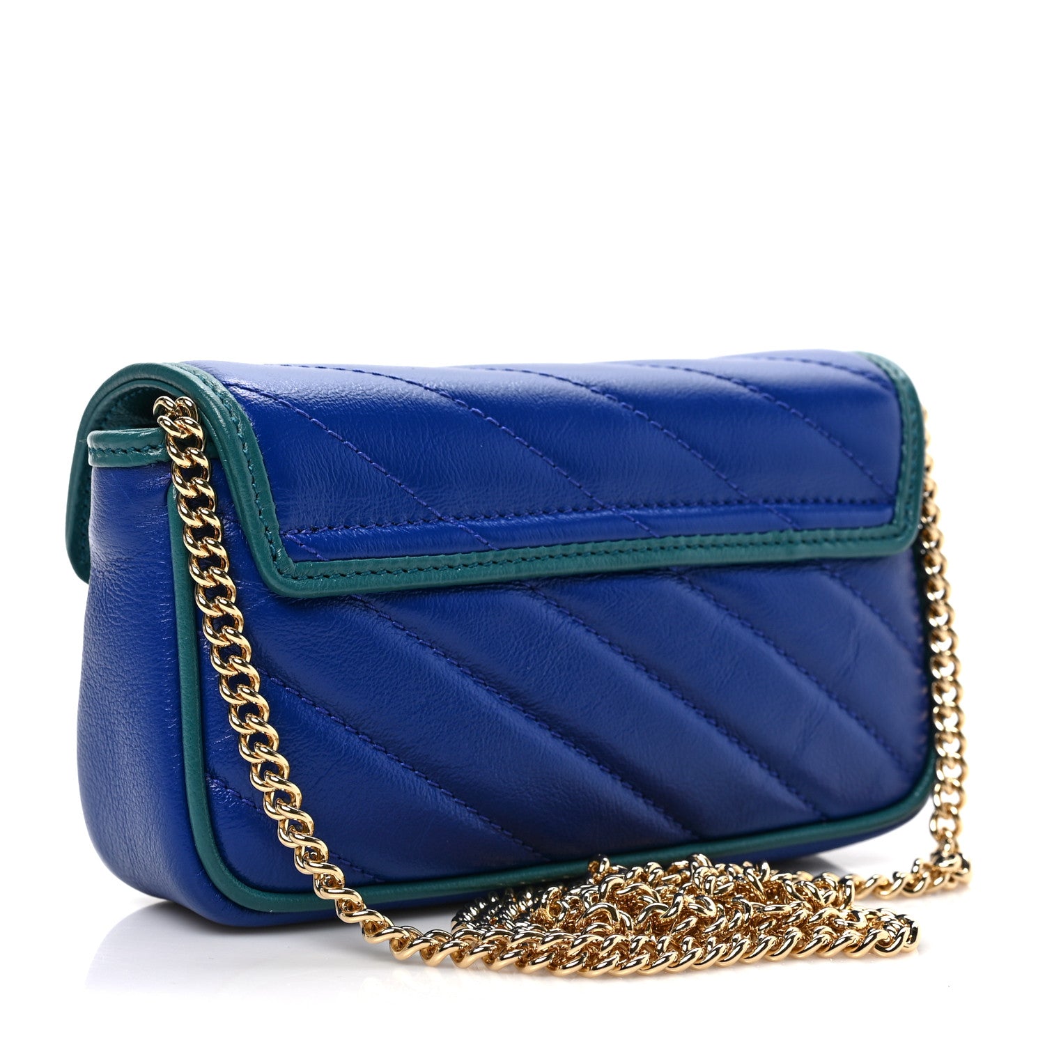 Gucci Azalea Calfskin Enamel Matelasse Diagonal Super Mini Torchon GG Marmont Shoulder Bag Imperial Blue Pavone 3 of 8