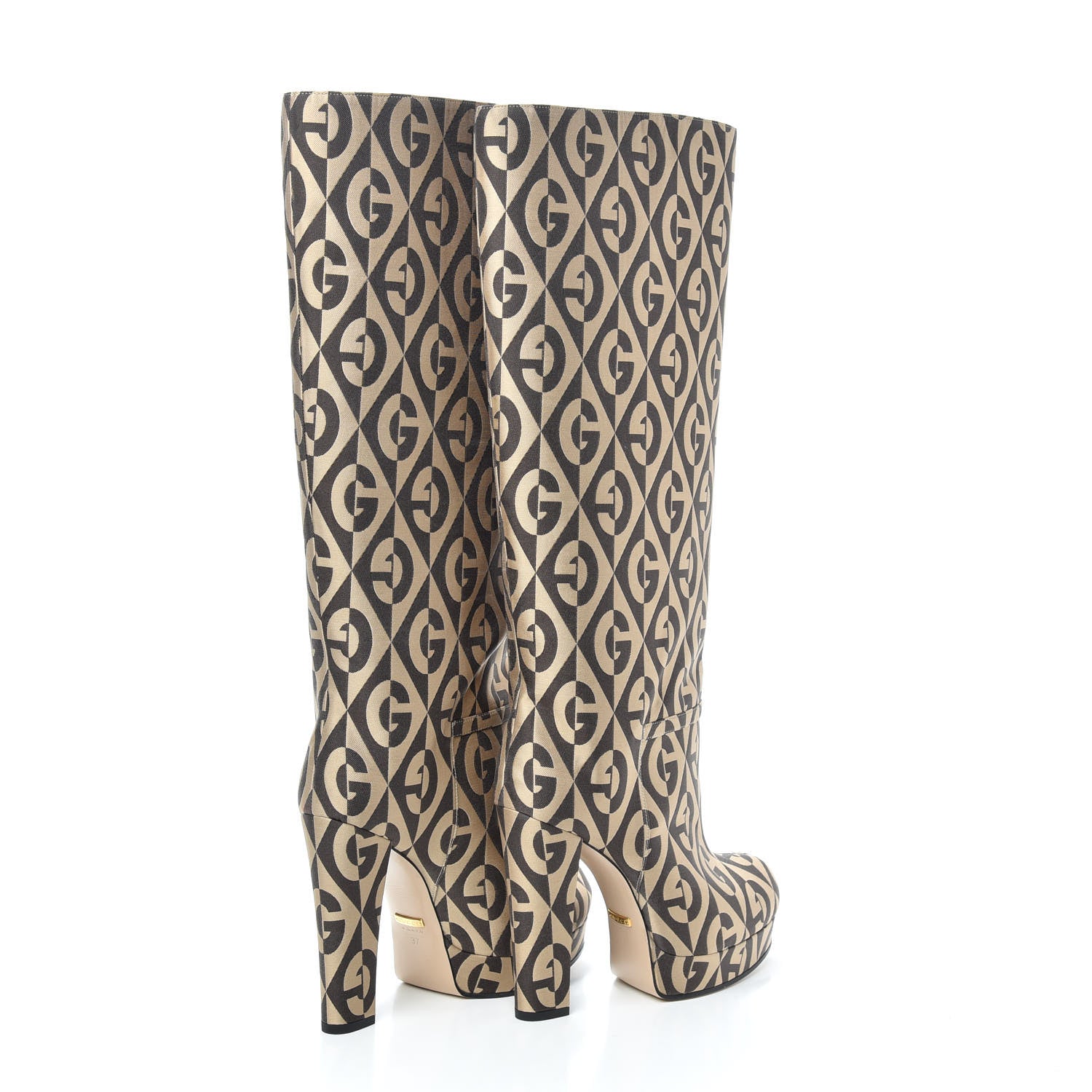 Gucci Fabric G Rhombus Print Platform Boots 37 Beige Cocoa 4 of 6