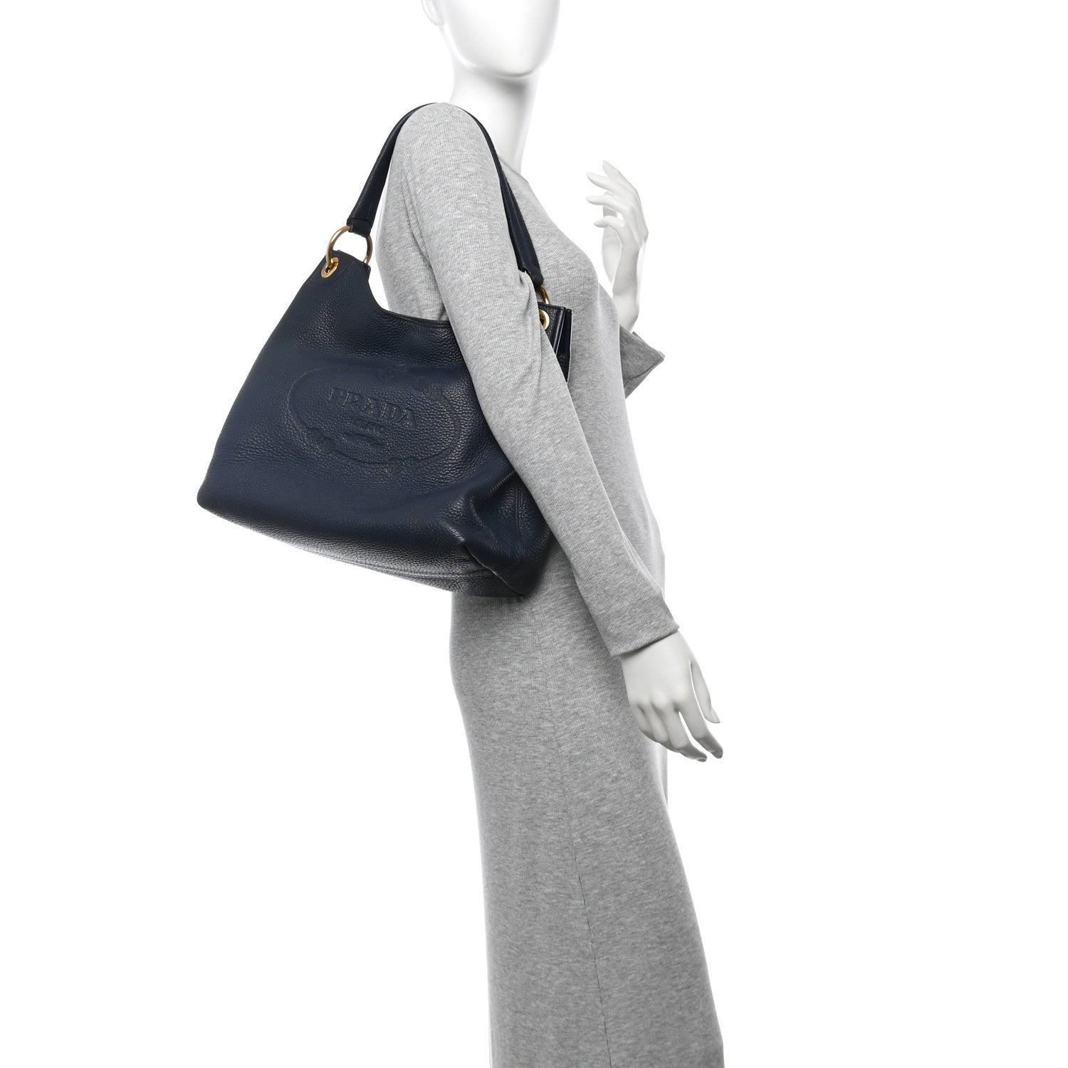 Prada Vitello Phenix Embossed Logo Hobo Baltico 2 of 16