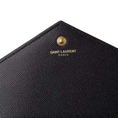 Saint Laurent Grain De Poudre Matelasse Chevron Monogram Chain Wallet Black 6 of 10