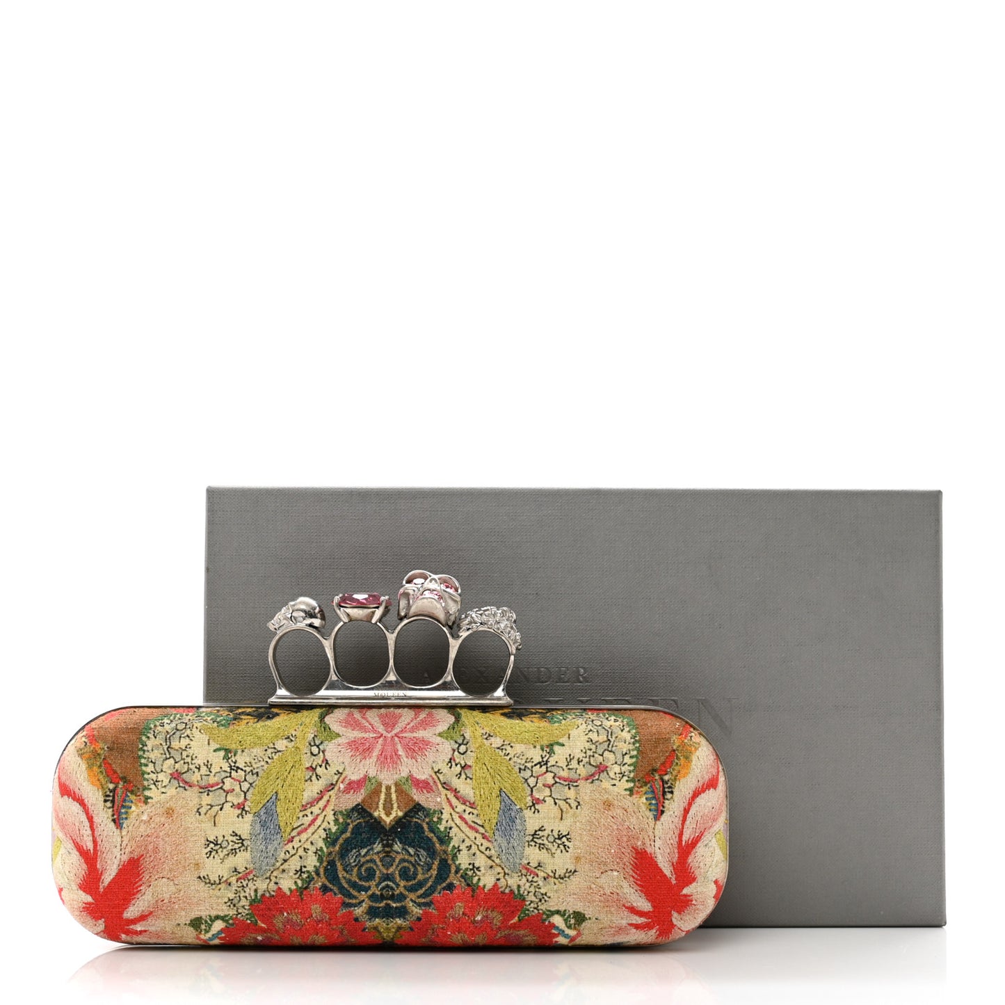 Printed Canvas Floral Knuckle Box Clutch Red