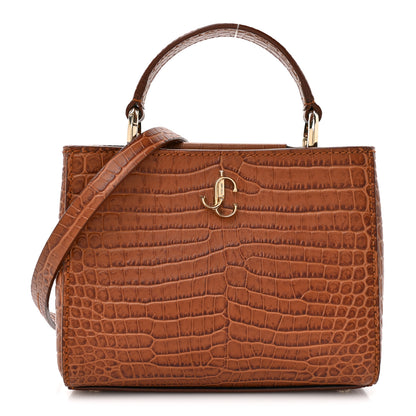 Jimmy Choo Calfskin Crocodile Embossed Mini Varenne Top Handle Dark 1 of 11