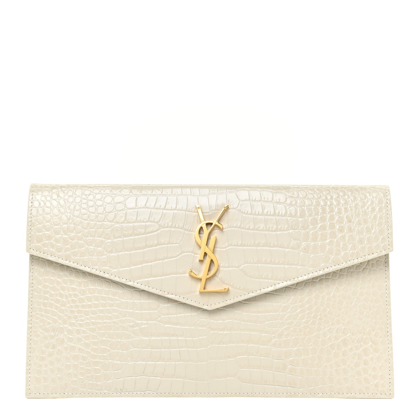 Calfskin Crocodile Embossed Uptown Monogram Pouch Crema Soft