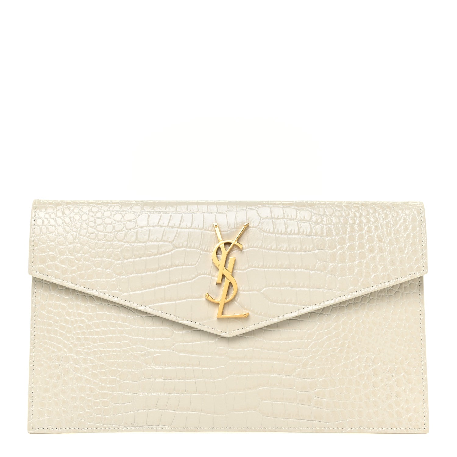 Saint Laurent Calfskin Crocodile Embossed Uptown Monogram Pouch Crema Soft 1 of 14