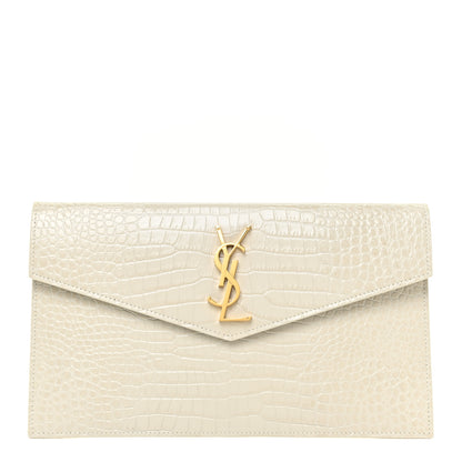 Saint Laurent Calfskin Crocodile Embossed Uptown Monogram Pouch Crema Soft 1 of 14