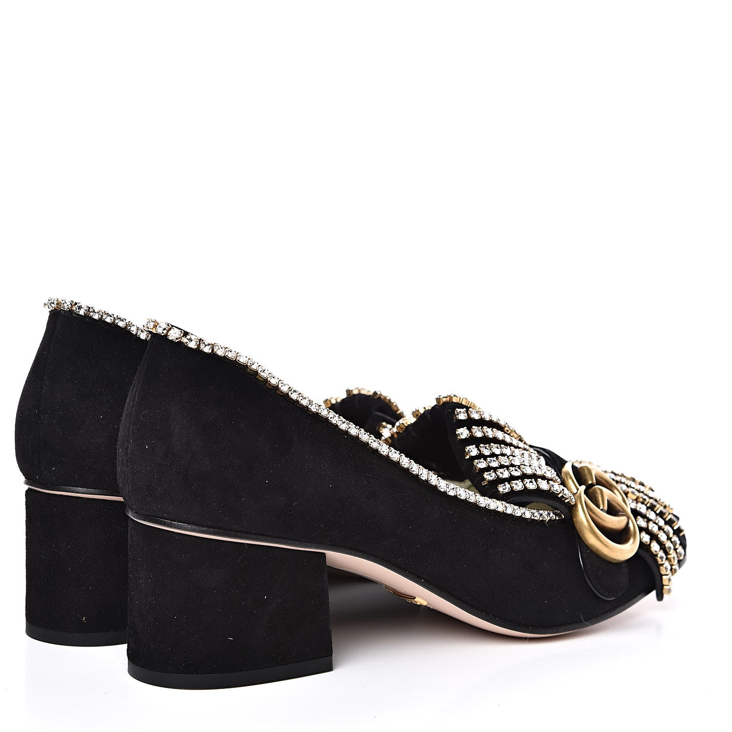 Gucci Kid Scamosciato Crystal GG Marmont Fringe 50mm Loafer Pumps 36 Black 4 of 9