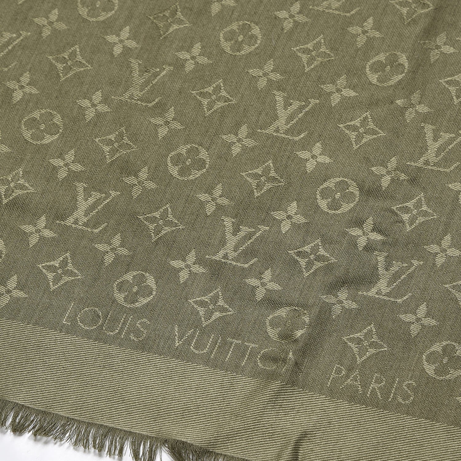Louis Vuitton Silk Wool Monogram Shawl Kaki 3 of 4