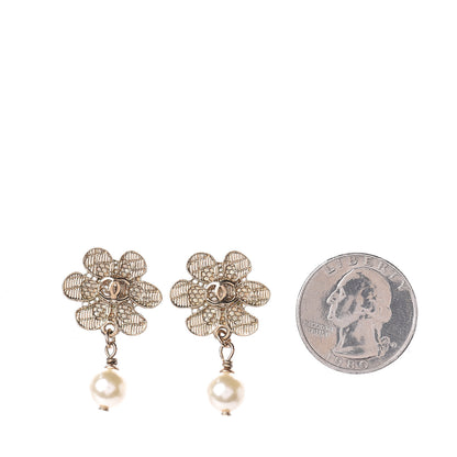 Chanel Pearl CC Flower Drop Earrings Gold 2 of 4