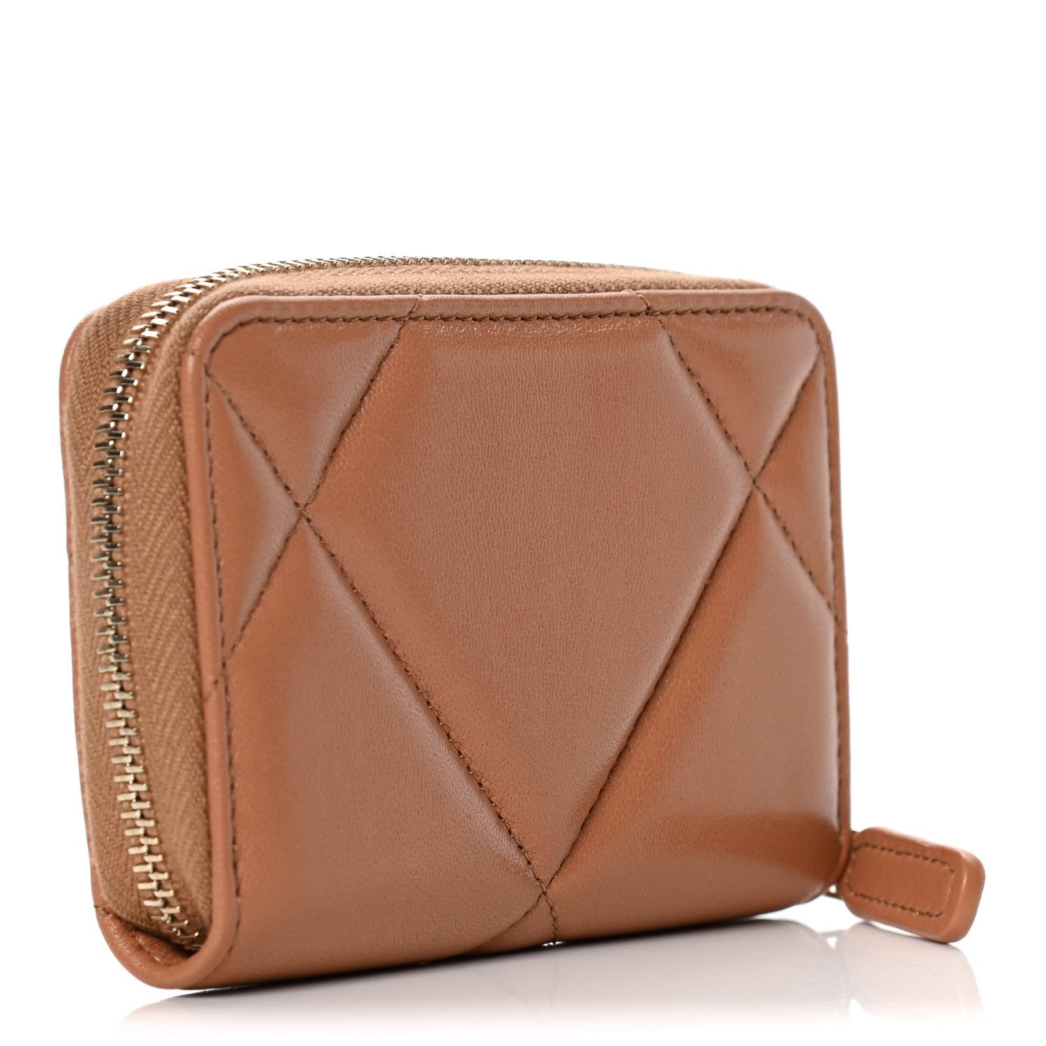 Chanel Shiny Goatskin Quilted 19 Zip Around Coin Purse Wallet Brown 2 of 8