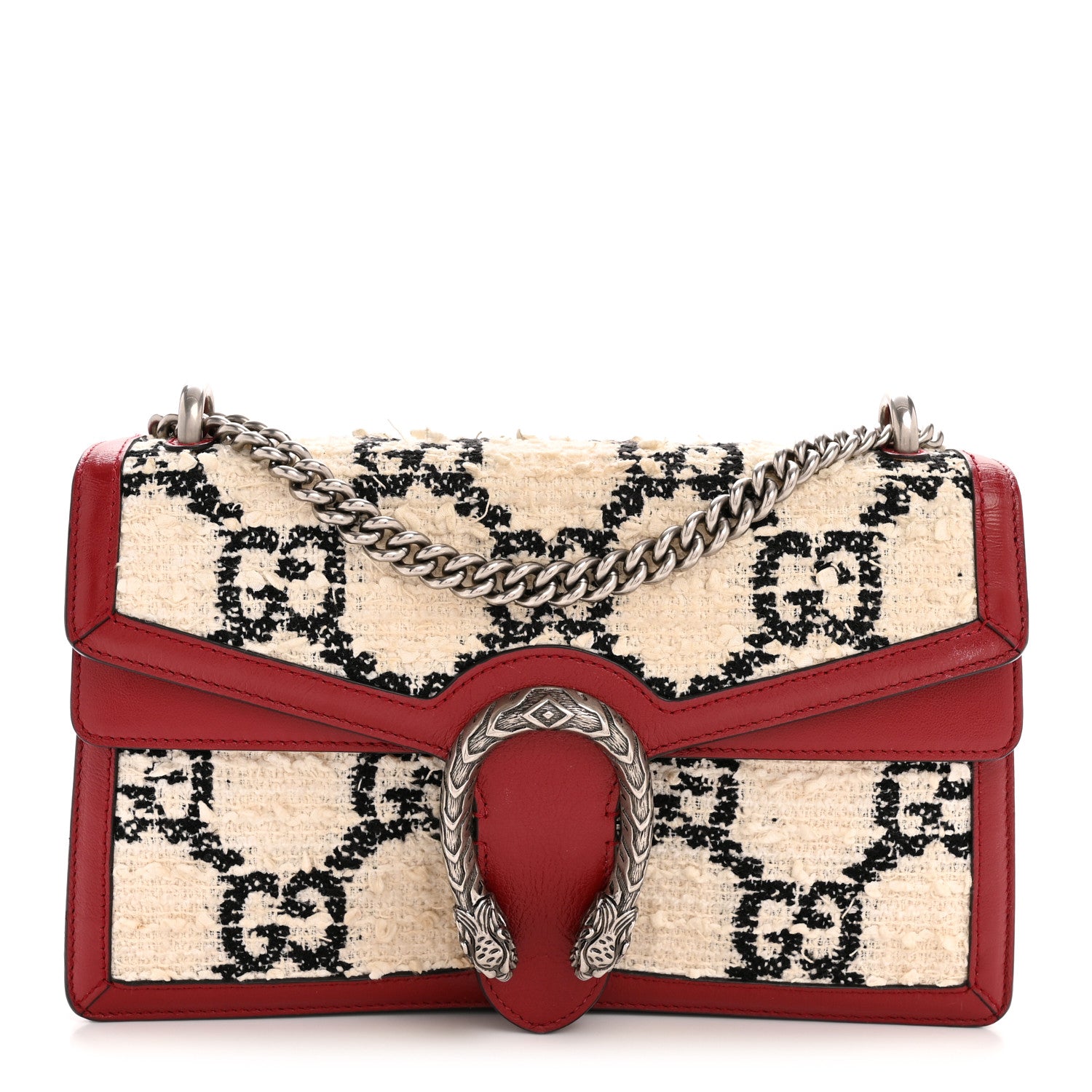 Gucci Tweed GG Monogram Small Dionysus Shoulder Bag White Black Romantic Cherry 1 of 12