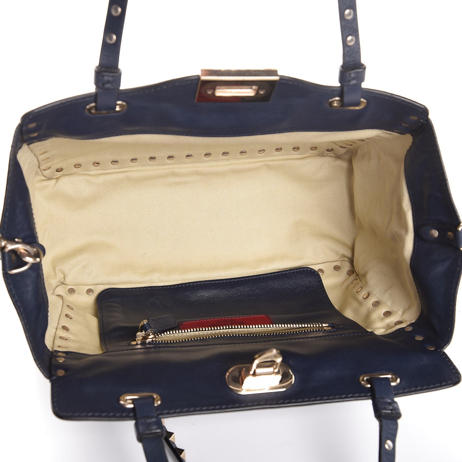 Valentino Garavani Vitello Small Rockstud Tote Marine 5 of 6