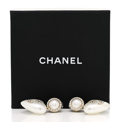 Chanel Pearl Crystal CC Heart Drop Earrings Gold 5 of 5