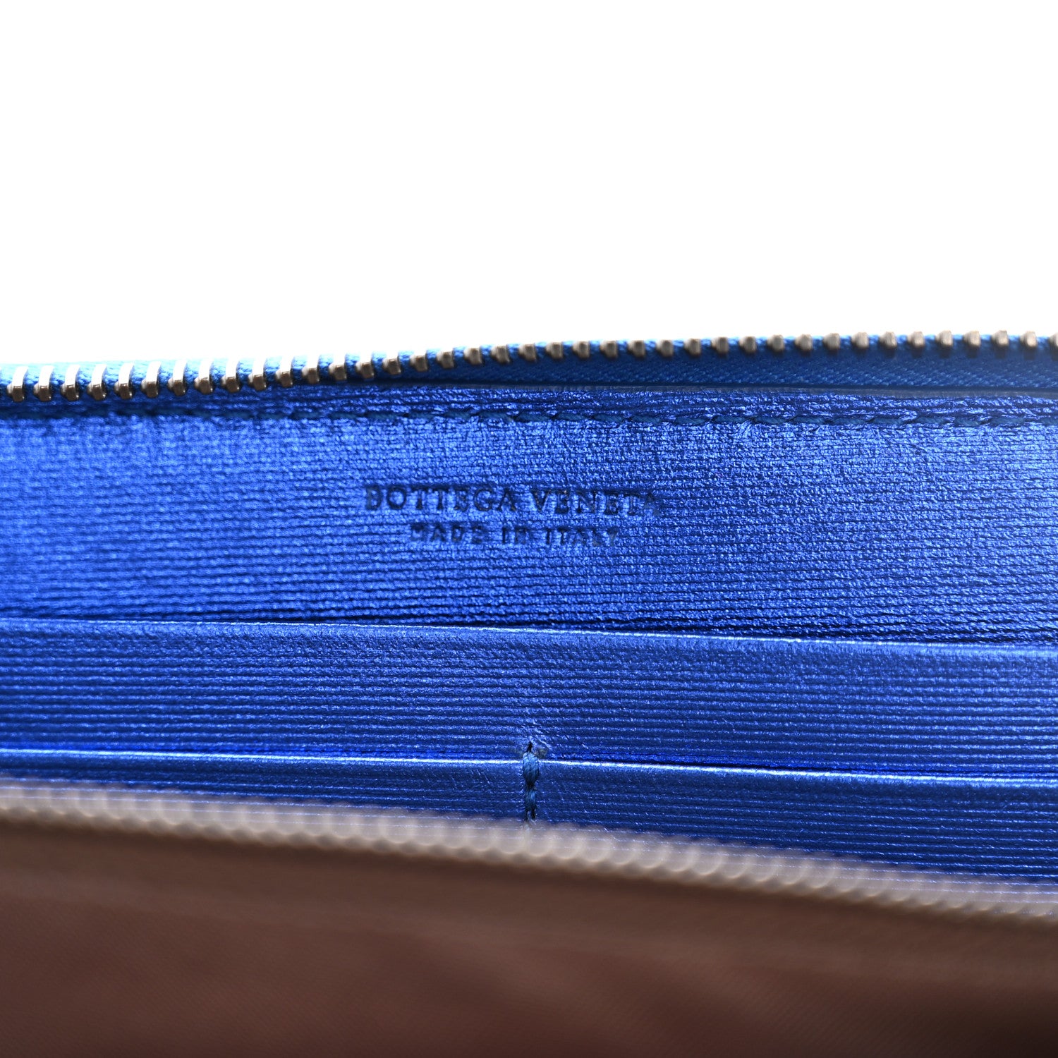 Bottega Veneta Metallic Grosgrain Intrecciato Zip Around Wallet Cobalt 6 of 11