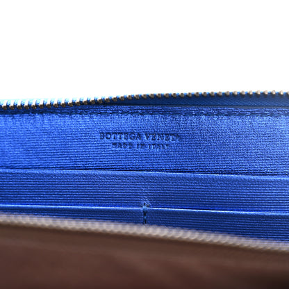 Bottega Veneta Metallic Grosgrain Intrecciato Zip Around Wallet Cobalt 6 of 11