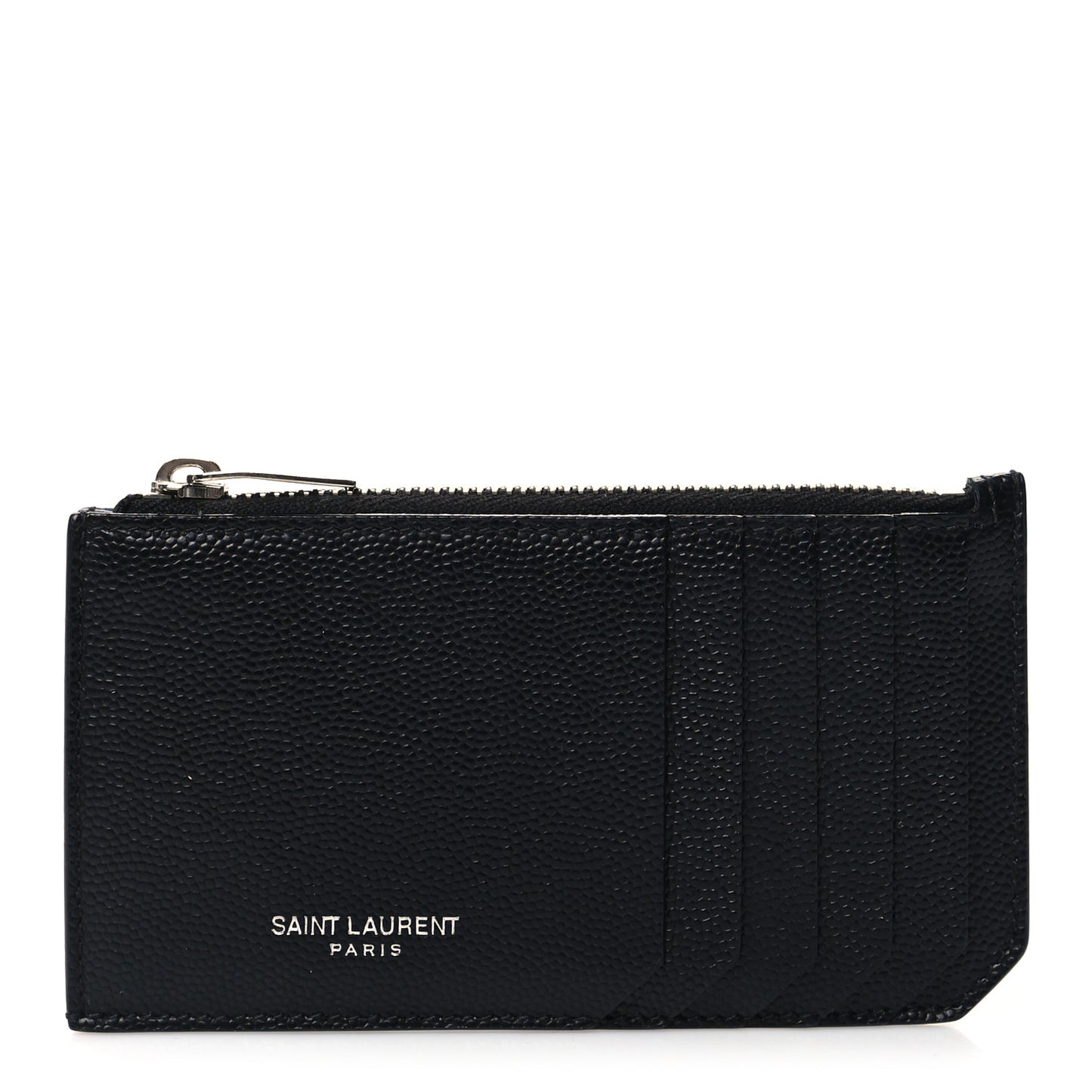 Grained Calfskin 5 Fragments Zip Pouch Card Holder Black