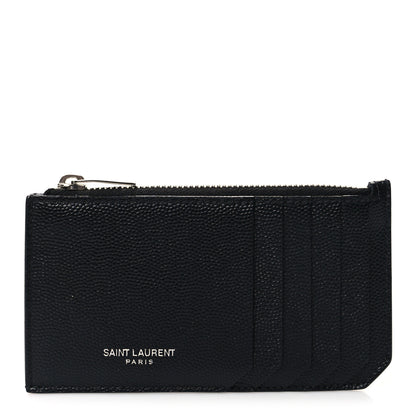 Saint Laurent Grained Calfskin 5 Fragments Zip Pouch Card Holder Black 1 of 8