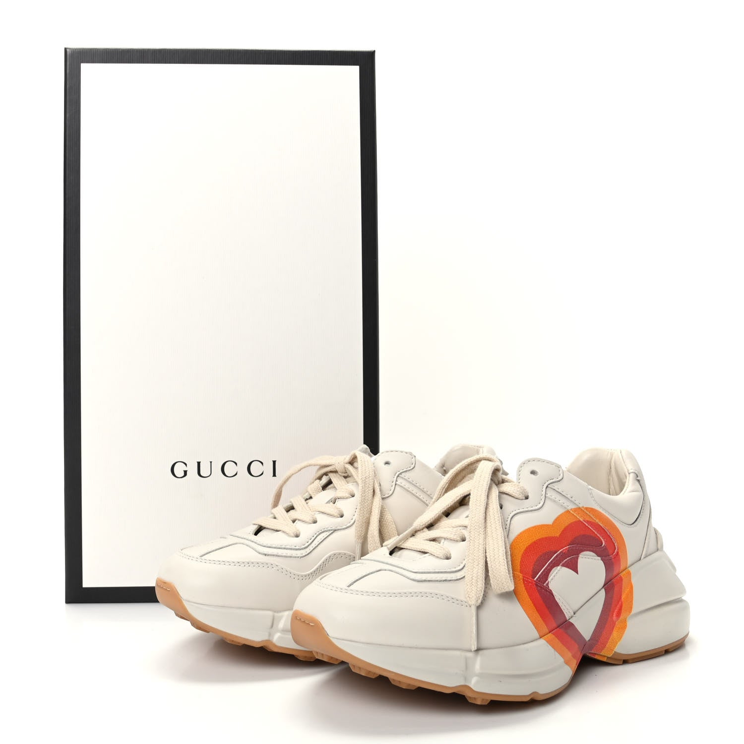 Gucci Calfskin Interlocking G Heart Rhyton Sneakers 35 Mystic White 8 of 8