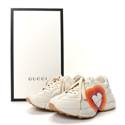 Gucci Calfskin Interlocking G Heart Rhyton Sneakers 35 Mystic White 8 of 8