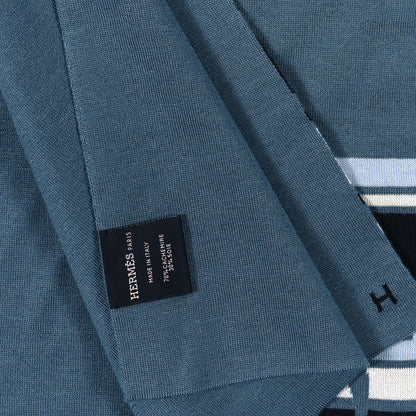 Hermes Cashmere Silk Tempete Stole Marine Ciel 3 of 3